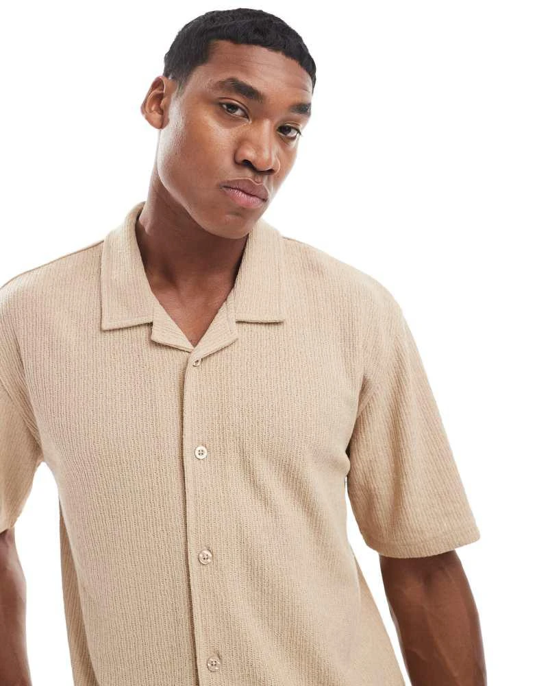 Threadbare Threadbare Textured relaxed fit short sleeve shirt in stone 3