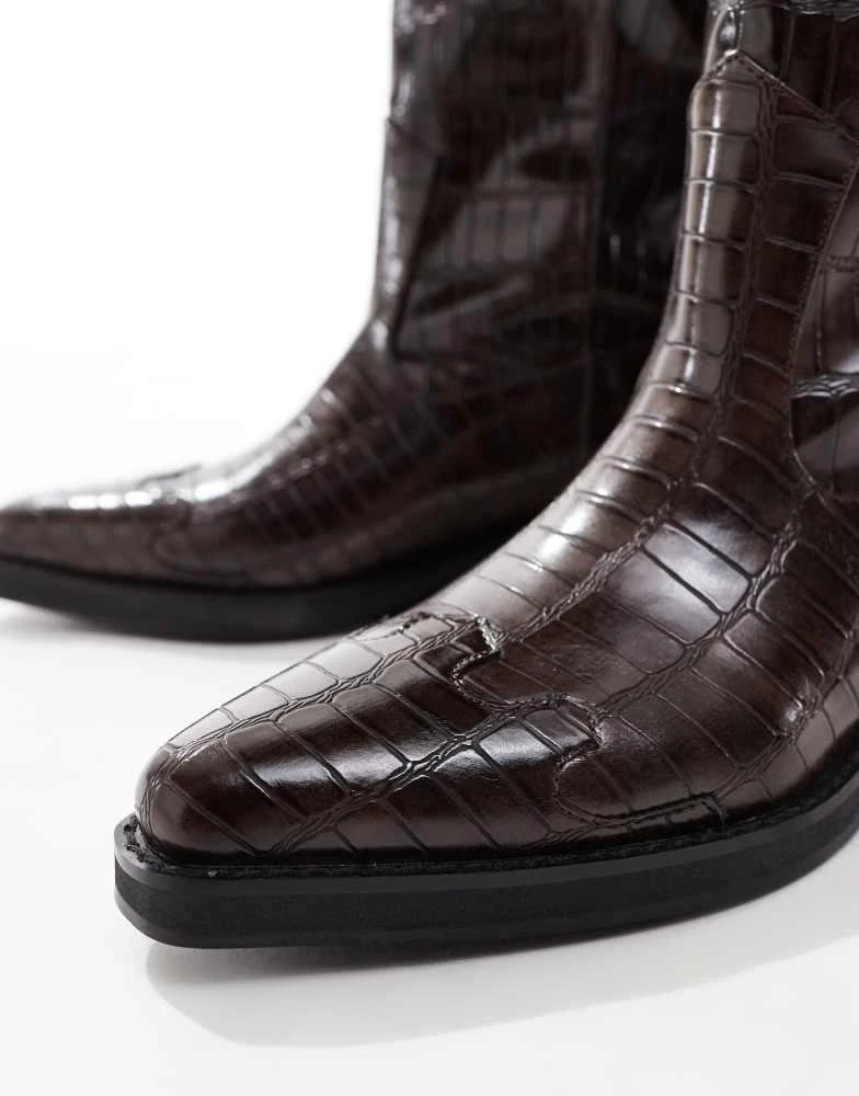 Public Desire Apollop western knee boots in brown croc – On Sale