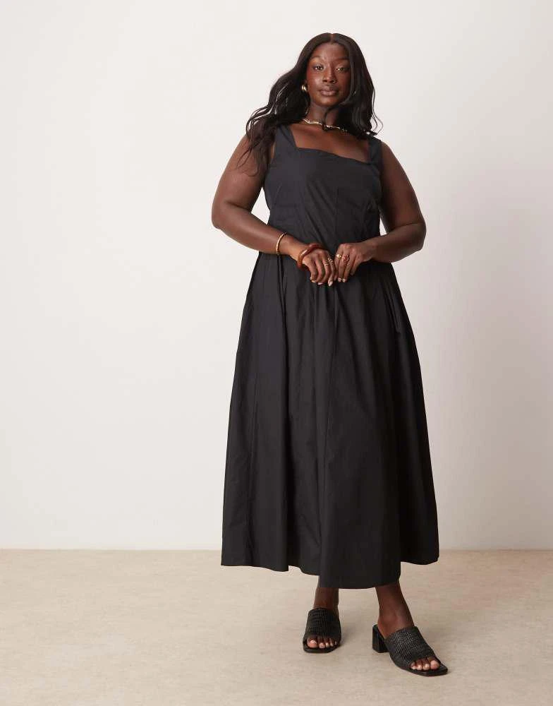 ASOS ASOS DESIGN Curve scoop neck pleat waist maxi dress in black 1