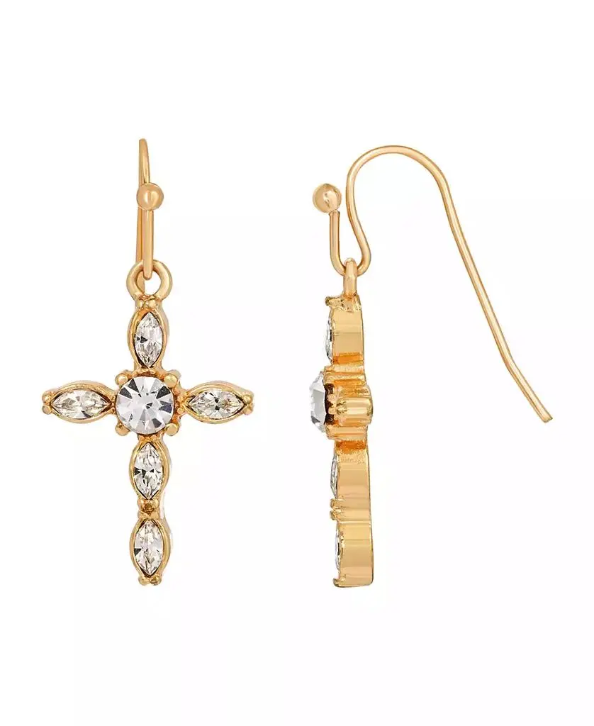 Symbols of Faith 14K Gold-Dipped Crystal Cross Drop Earrings