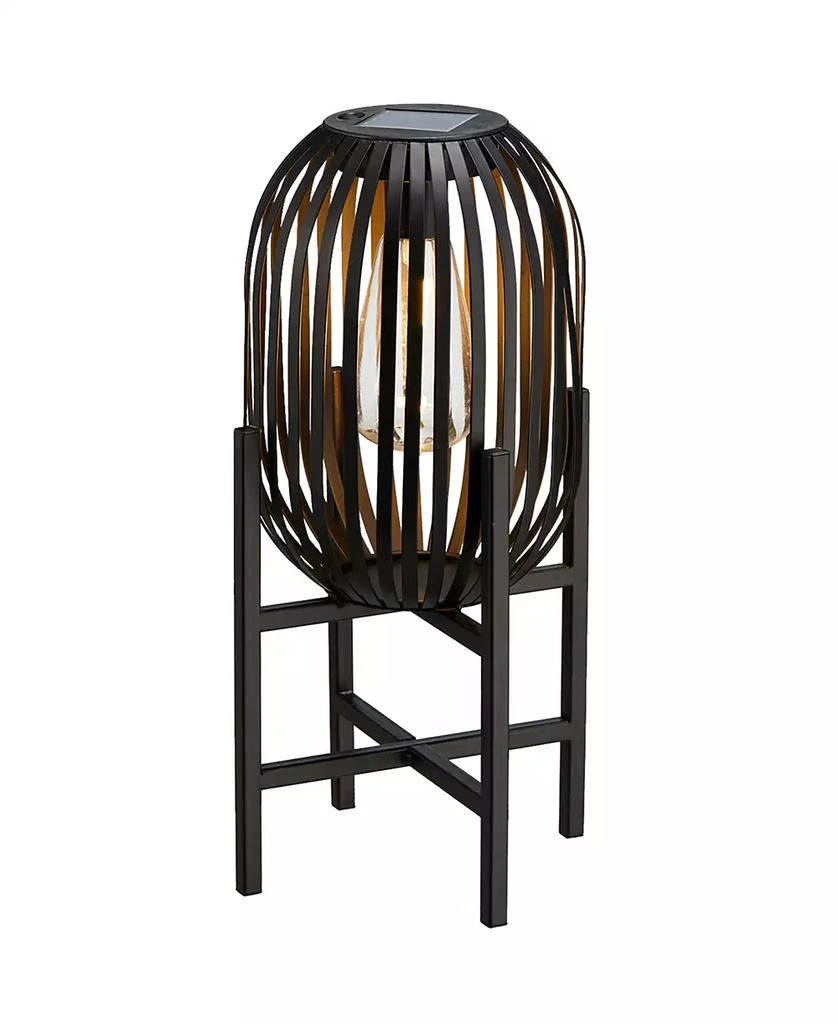 Glitzhome 14.25" H Slim-Shaped Metal Stripes Solar Powered Edison Bulb Slim Outdoor Lantern with Stand