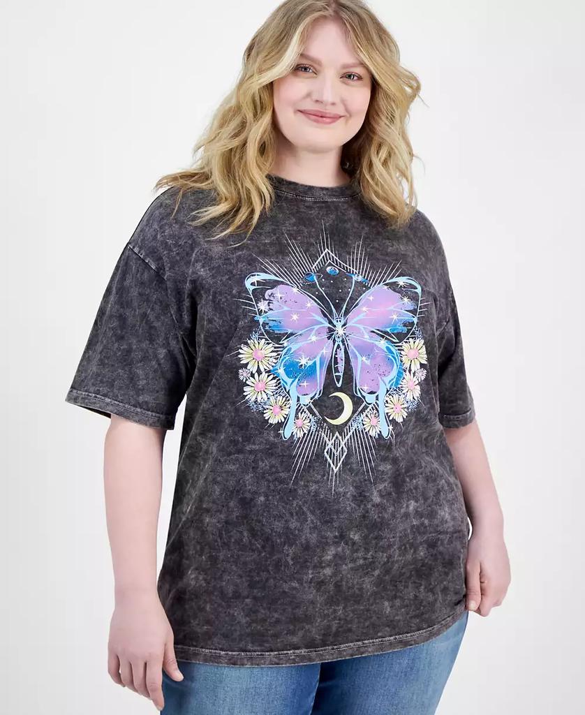 Rebellious One Trendy Plus Size Floral Butterfly Cotton Graphic T-Shirt