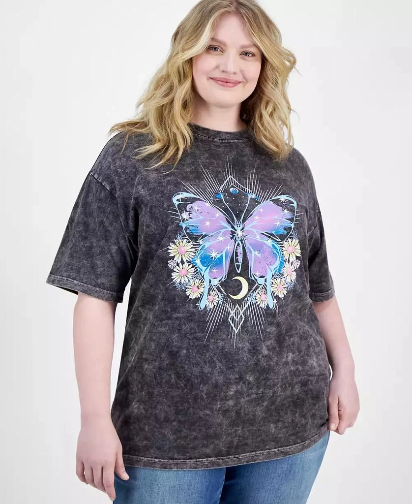 Rebellious One Trendy Plus Size Floral Butterfly Cotton Graphic T-Shirt 1