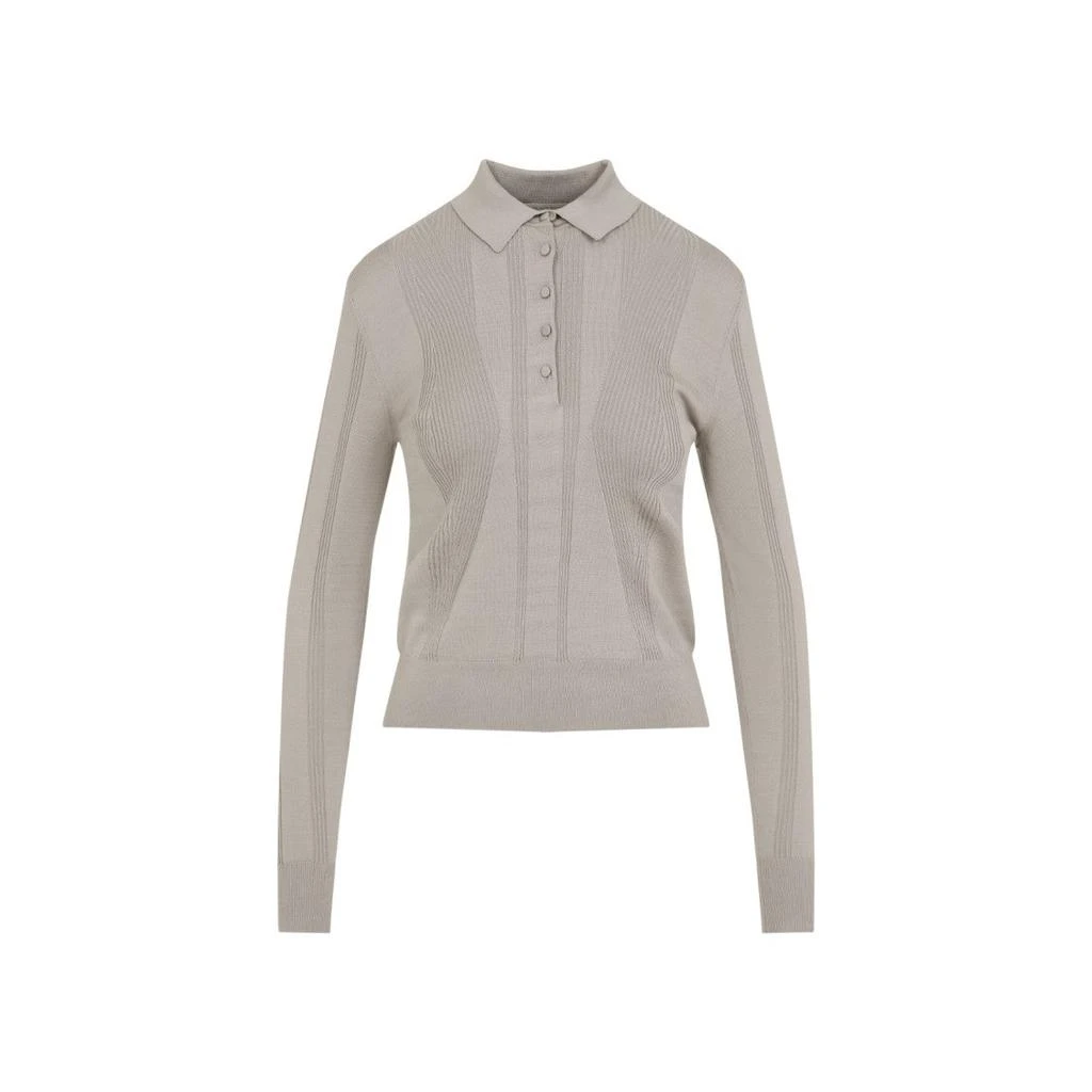 Dries Van Noten Light Grey Knitted Cotton Polo With Classic Collar 1