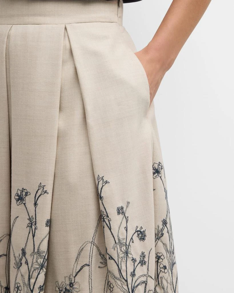 Eleventy Pleated Floral-Embroidered Midi Skirt 5