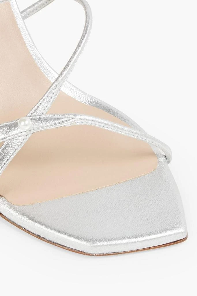Stuart Weitzman Astrid 100 faux pearl-embellished metallic leather sandals 4