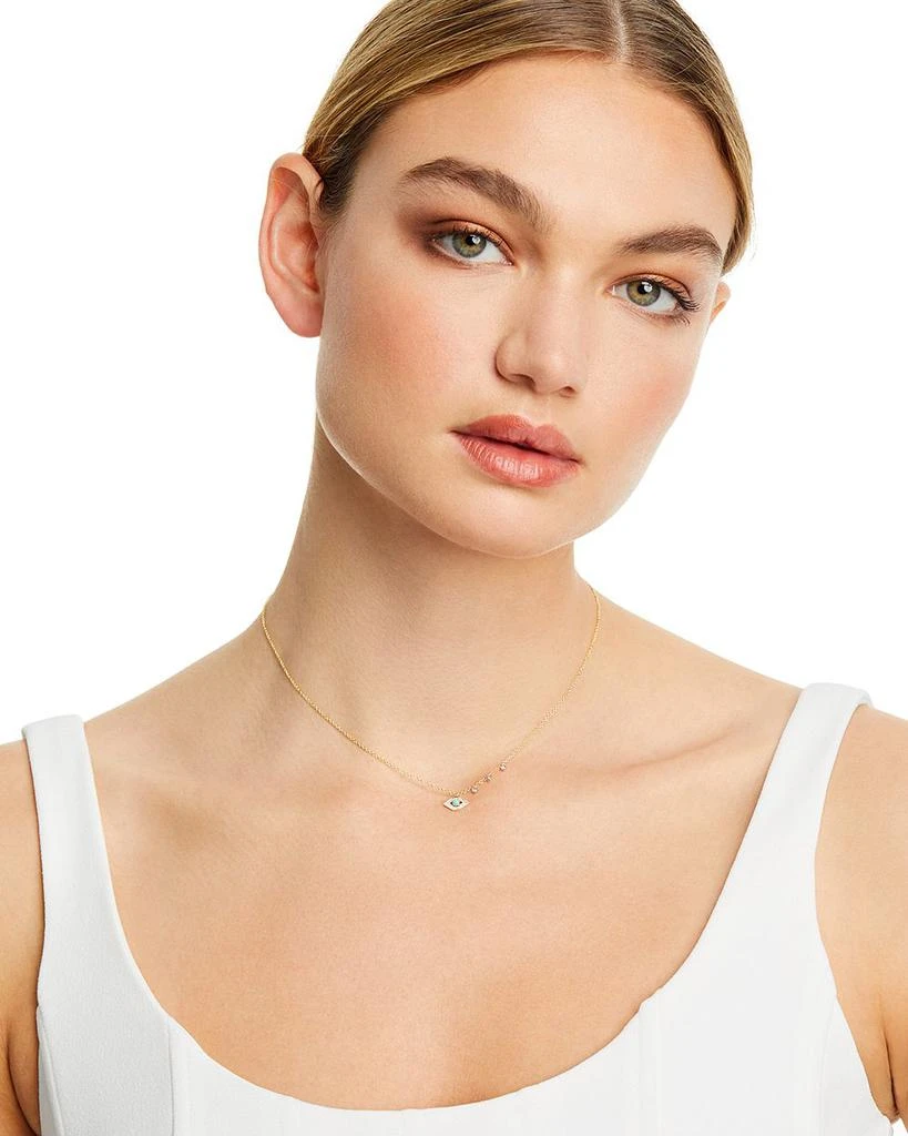 Meira T 14K Yellow Gold & 14K White Gold Diamond & Turquoise Evil Eye Adjustable Pendant Necklace, 18" 2
