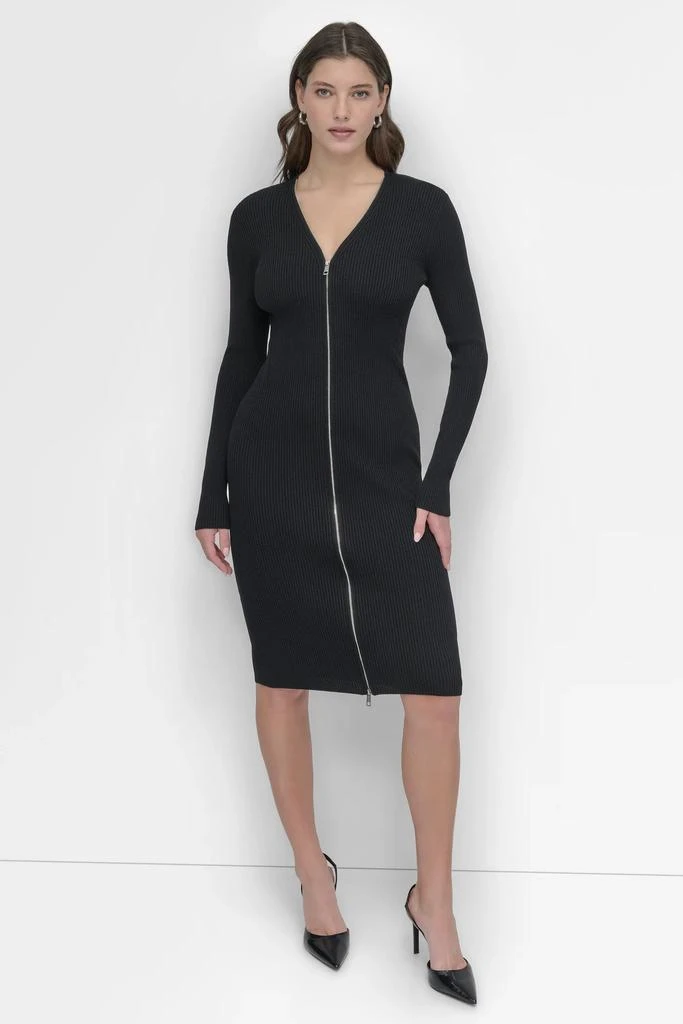 DKNY LONG SLEEVE ZIP FRONT SWEATER DRESS 1