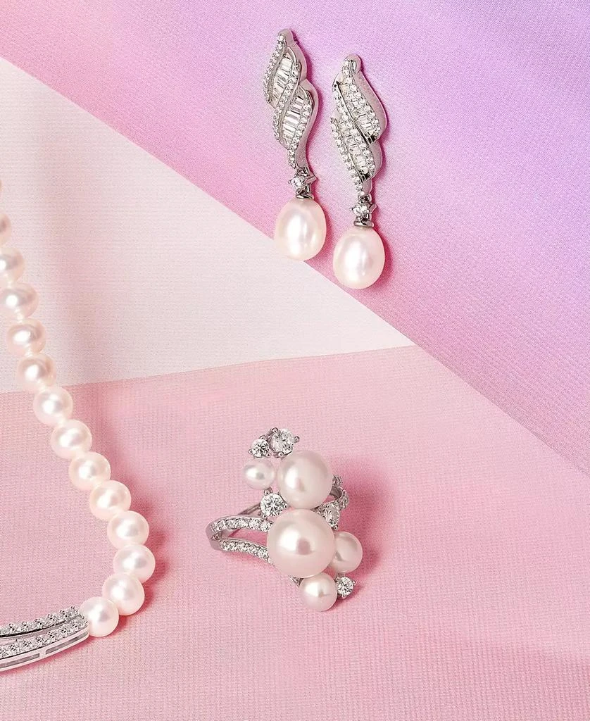 Arabella Cultured Freshwater Button Pearl (4 - 9-1/2mm) & Cubic Zirconia Cluster Ring in Sterling Silver 4