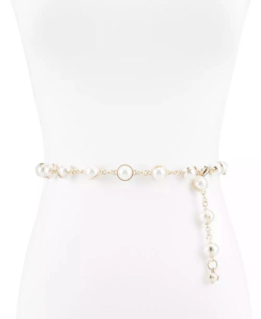 Sam Edelman Women's Imitated Pearl Embellished Gold-Tone Chain Dress Belt 1