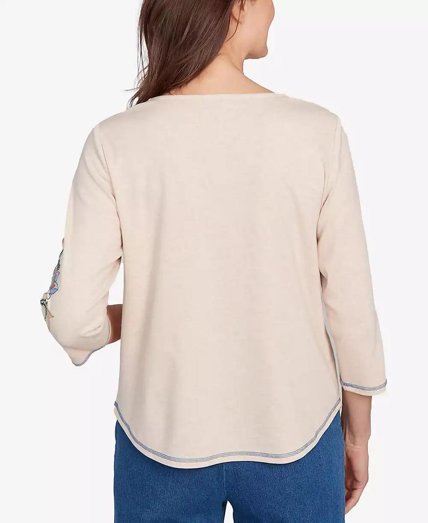 Alfred Dunner Women's El Paso Asymmetrical Floral Embroidered Top