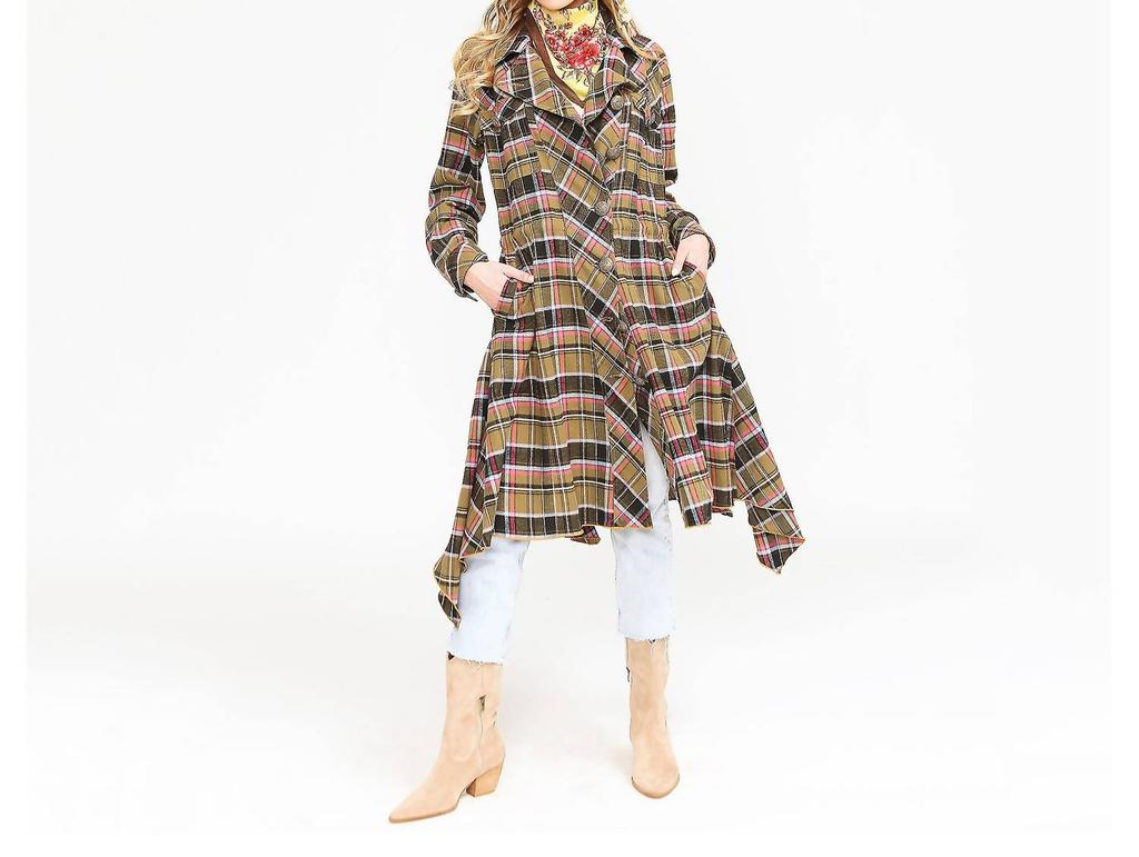 Aratta Coco Plaid Trench Coat In Black