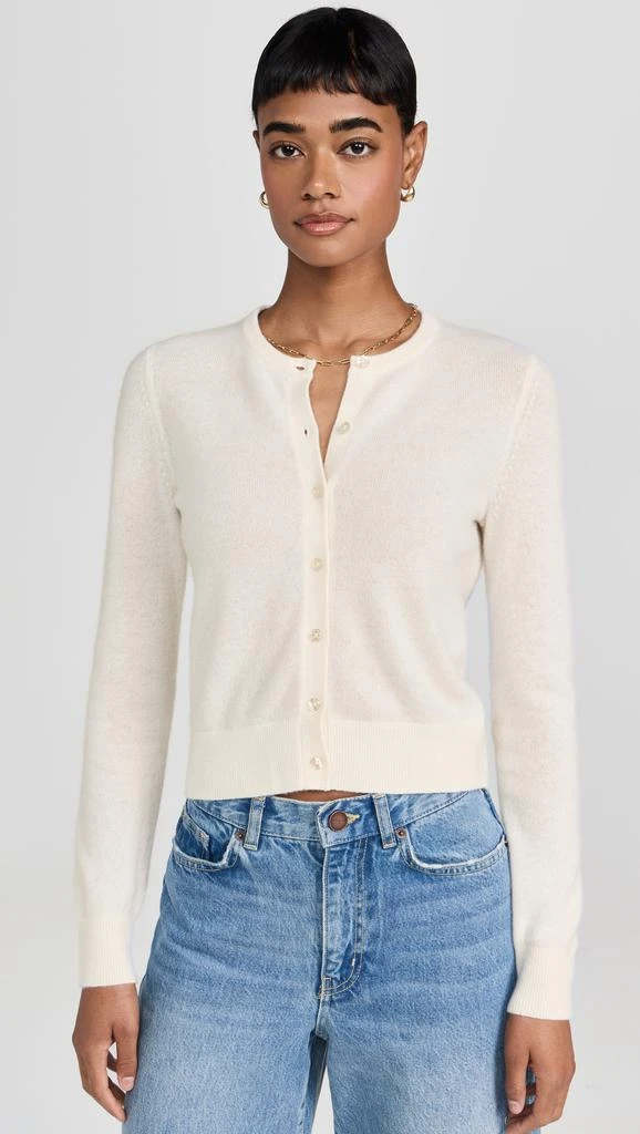 White  Warren Cashmere Essential Crew Neck Cardigan 1