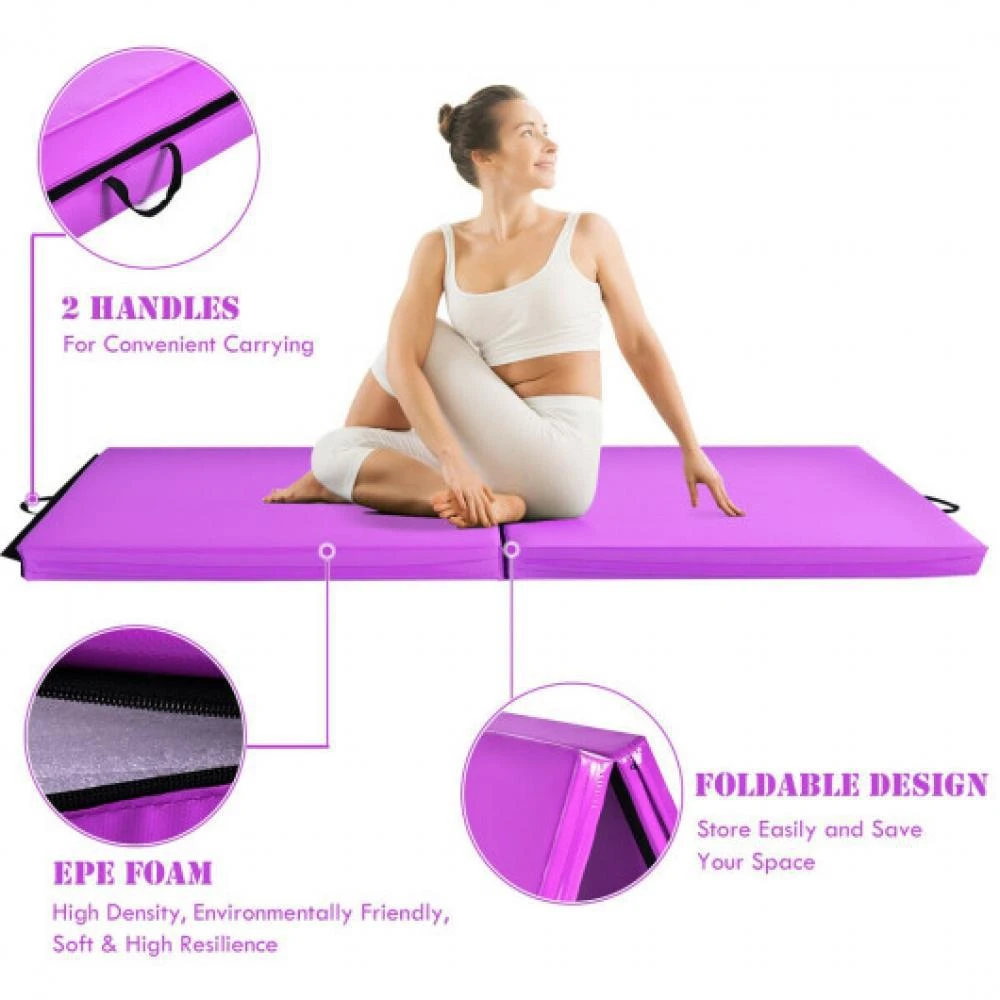 Hivvago 6 x 2 Feet Gymnastic Mat with Carrying Handles for Yoga-Purple 6