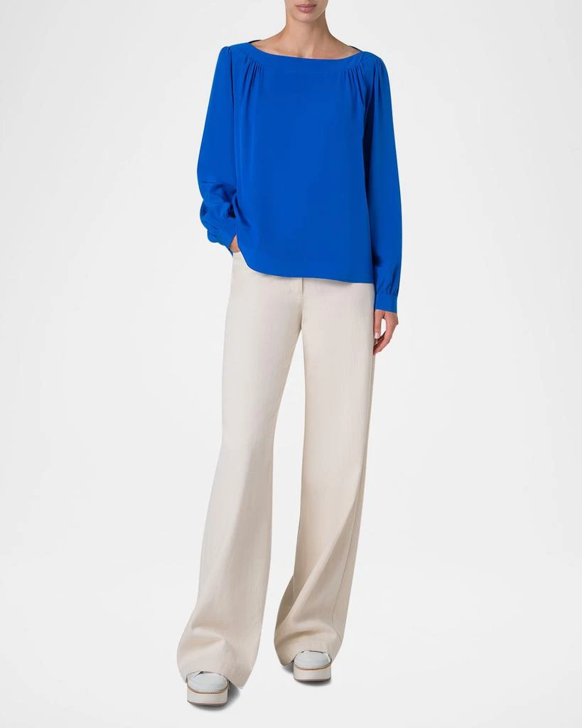 Akris Boat-Neck Long-Sleeve Silk Crepe Blouse 2