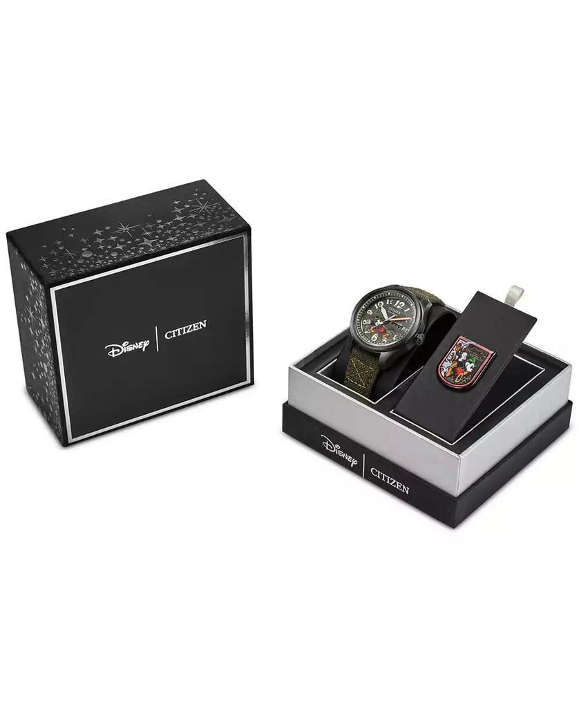 Citizen Eco-Drive Men's Disney Alpine Mickey Mouse Explorer Green Khaki Strap Watch 42mm Boxed Set 6