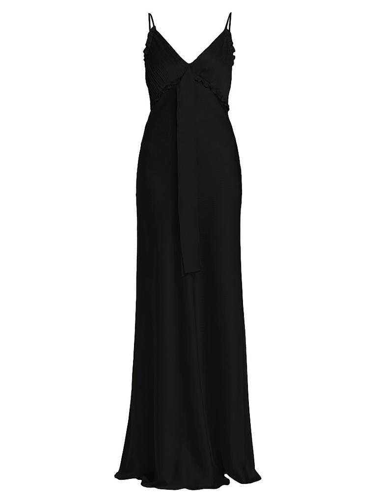Alberta Ferretti Long-Sleeve Back-Tie Mikado Gown - Dresses