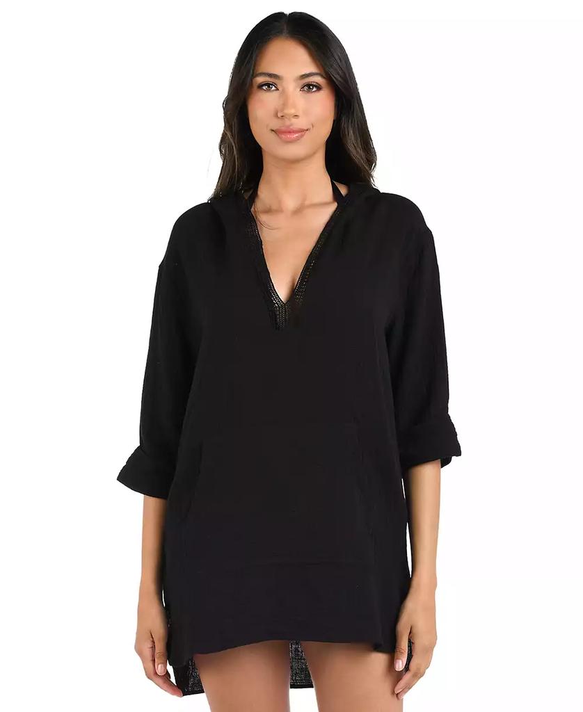 La Blanca Women's Seaside Hoodie with Kangaroo Pocket & Crochet Edging Detail Cover-Up