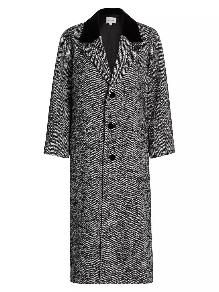 FRAME Herringbone Velvet-Trim Long Coat 1