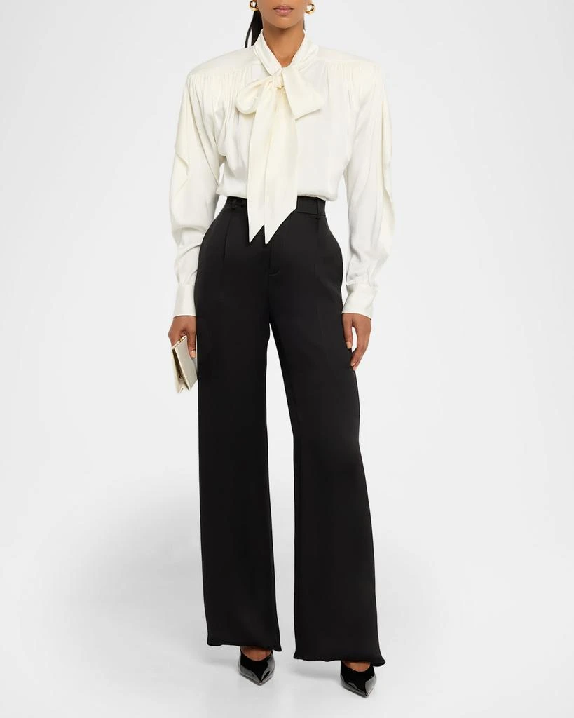 Stella McCartney Satin Tie-Neck Padded-Shoulder Shirt 2