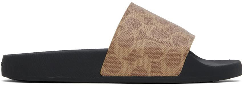 Coach Tan Coated Canvas Slides