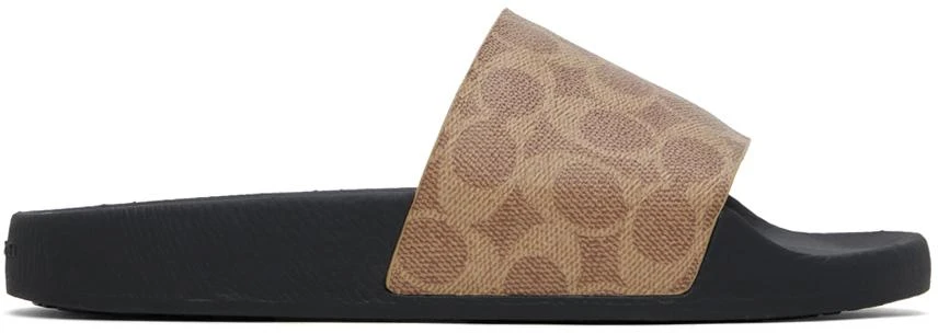 Coach Tan Coated Canvas Slides 1