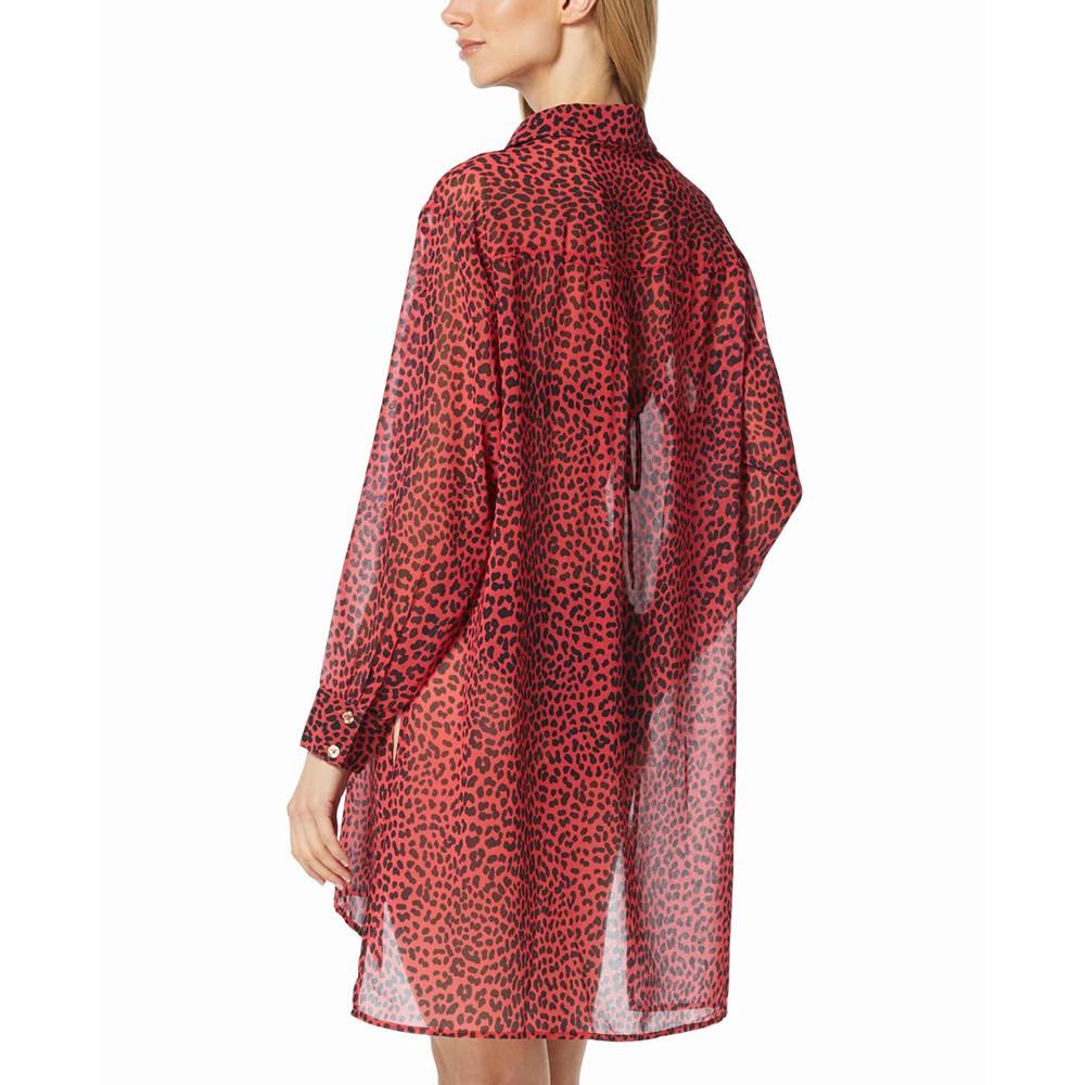 Michael Kors Women's Animal-Print Sheer Cover-Up Shirt