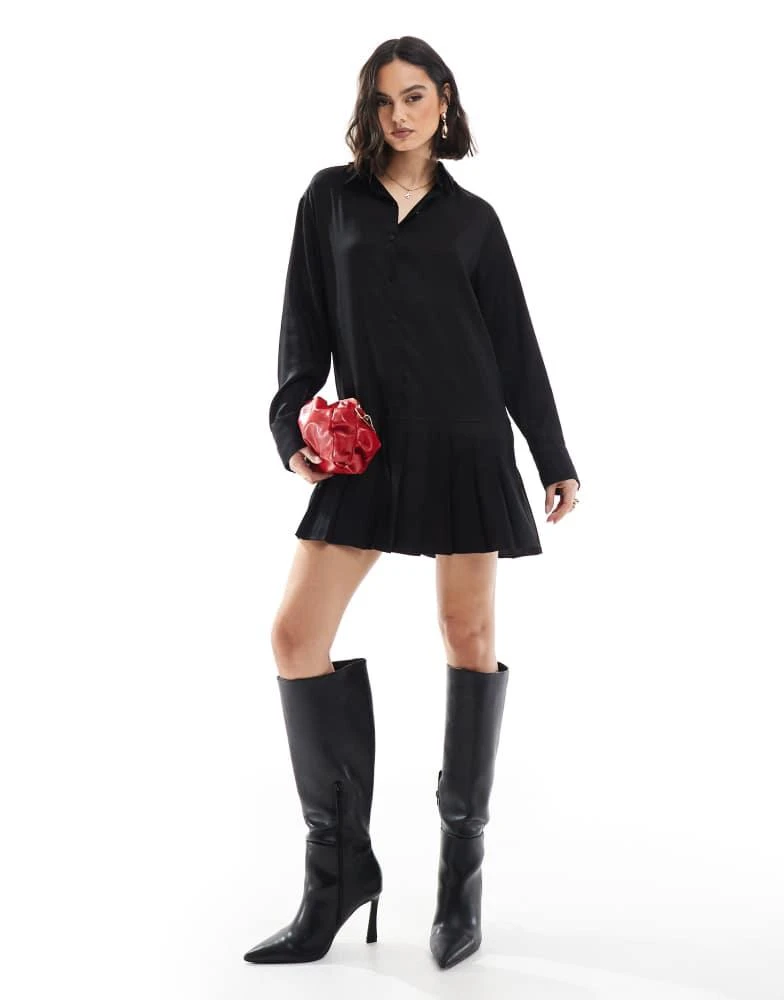Miss Selfridge Miss Selfridge long sleeve drop waist pleated shirt dress 1