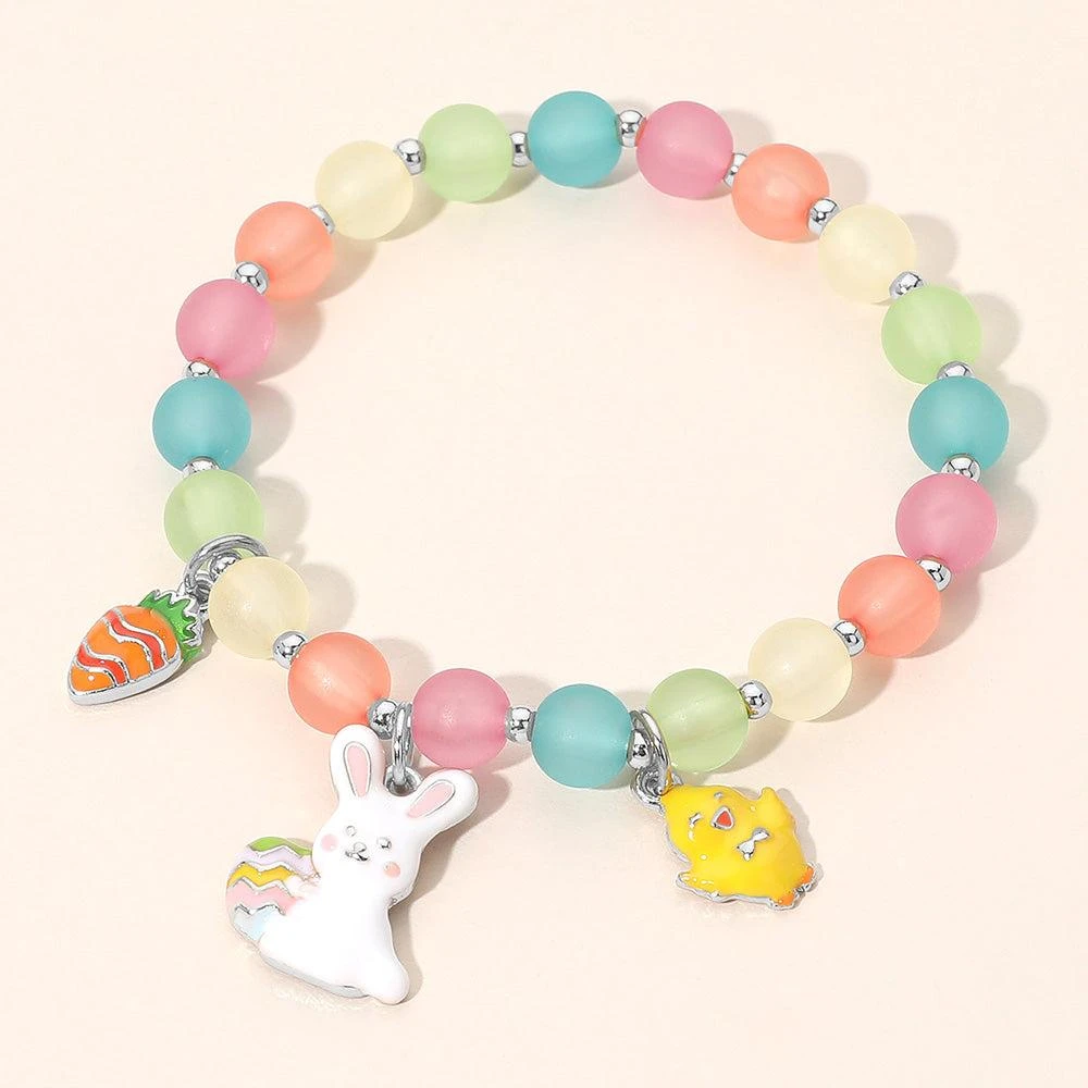 FASHNZFAB Easter Bunny Chick Carrot Charm Beaded Stretch Bracelet 3