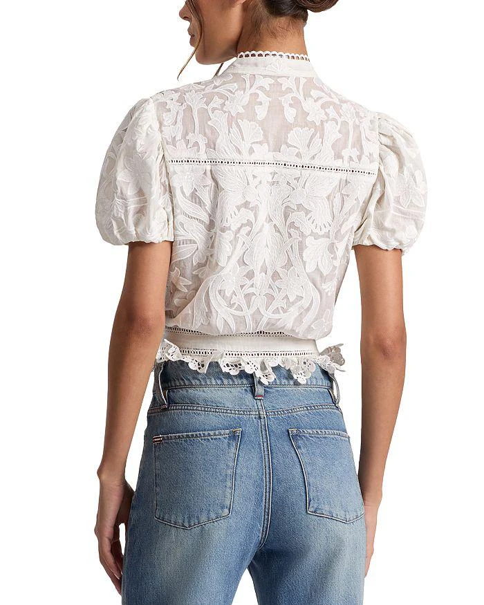 Alice + Olivia Loryn Embroidered Eyelet Puff Sleeve Top 3