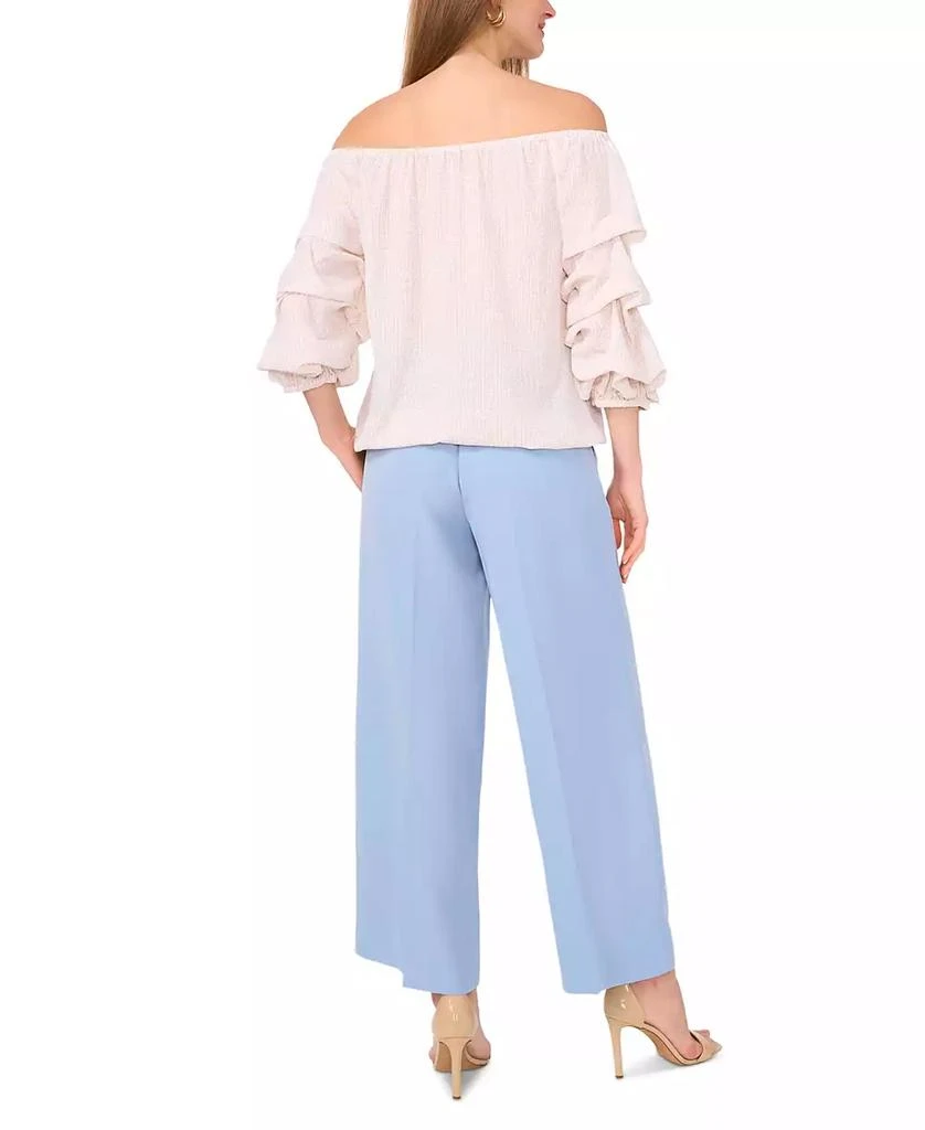 Vince Camuto Women's Sheer-Printed Off-The-Shoulder Bubble 3/4-Sleeve Tie-Front Blouse 4