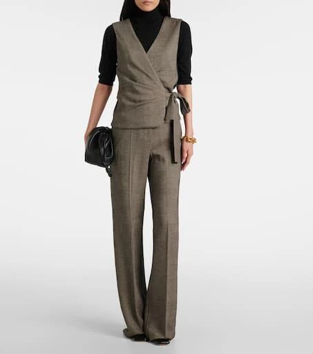 Max Mara Cognac houndstooth wool-blend straight pants 2