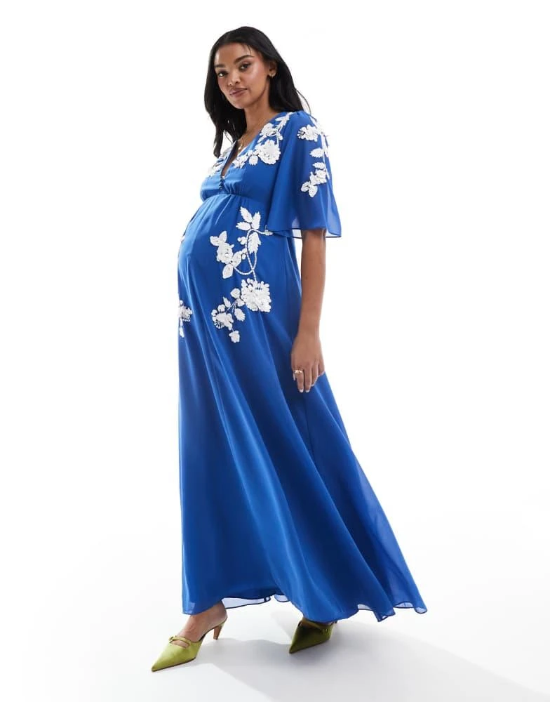 Shop Hope & Ivy Maternity plunge front embellished maxi dress in blue on  Sale at BeyondStyle  Get 26% Off Hope & Ivy Maternity plunge front  embellished maxi dress in blue with