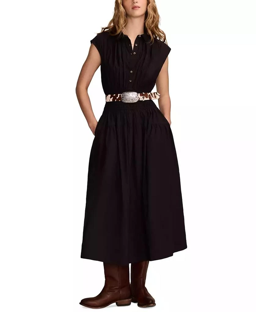 Lucky Brand Women's Solid Smocked Dropped-Waist Midi Dress 1