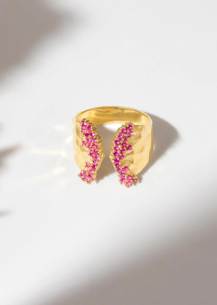 Tiramisu Elegant 14K Gold Plated Over 925 Sterling Silver Created Ruby Accents  Open Ring 4