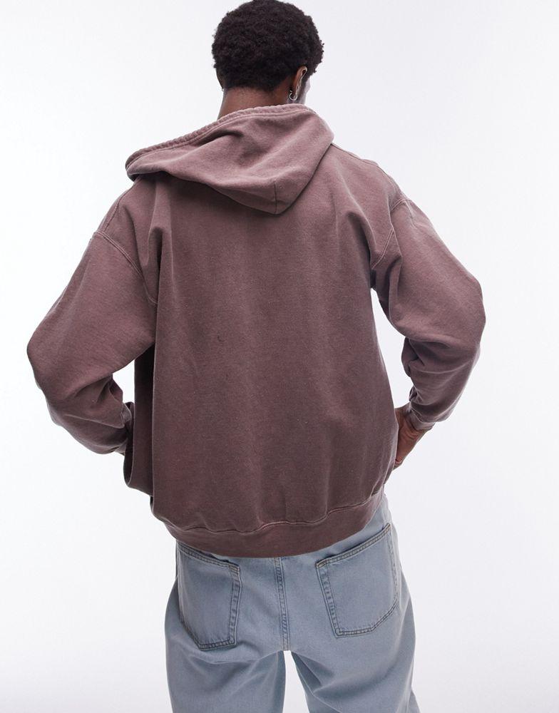 Topman Topman vintage wash zip through hoodie in mink