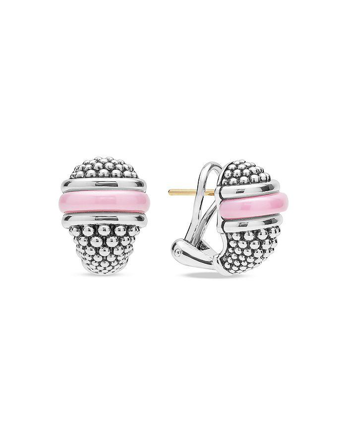 LAGOS Sterling Silver Ceramic Pink Caviar Omega Clip Earrings