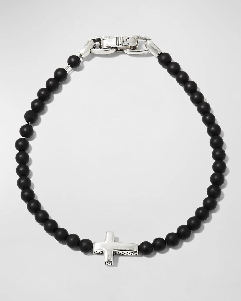 David Yurman Men's Spiritual Beads Cross Station Bracelet in Silver, 4mm 1