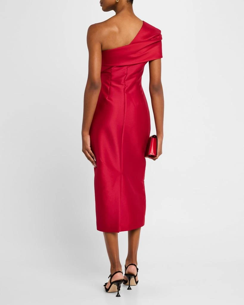 Badgley Mischka Pleated One-Shoulder Midi Dress 3