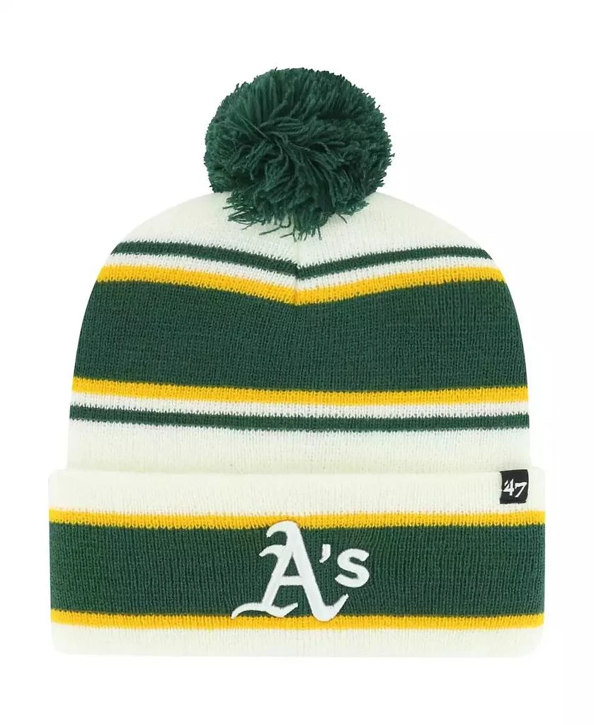 47 Brand Youth Boys and Girls White, Green Oakland Athletics Stripling Cuffed Knit Hat with Pom 1