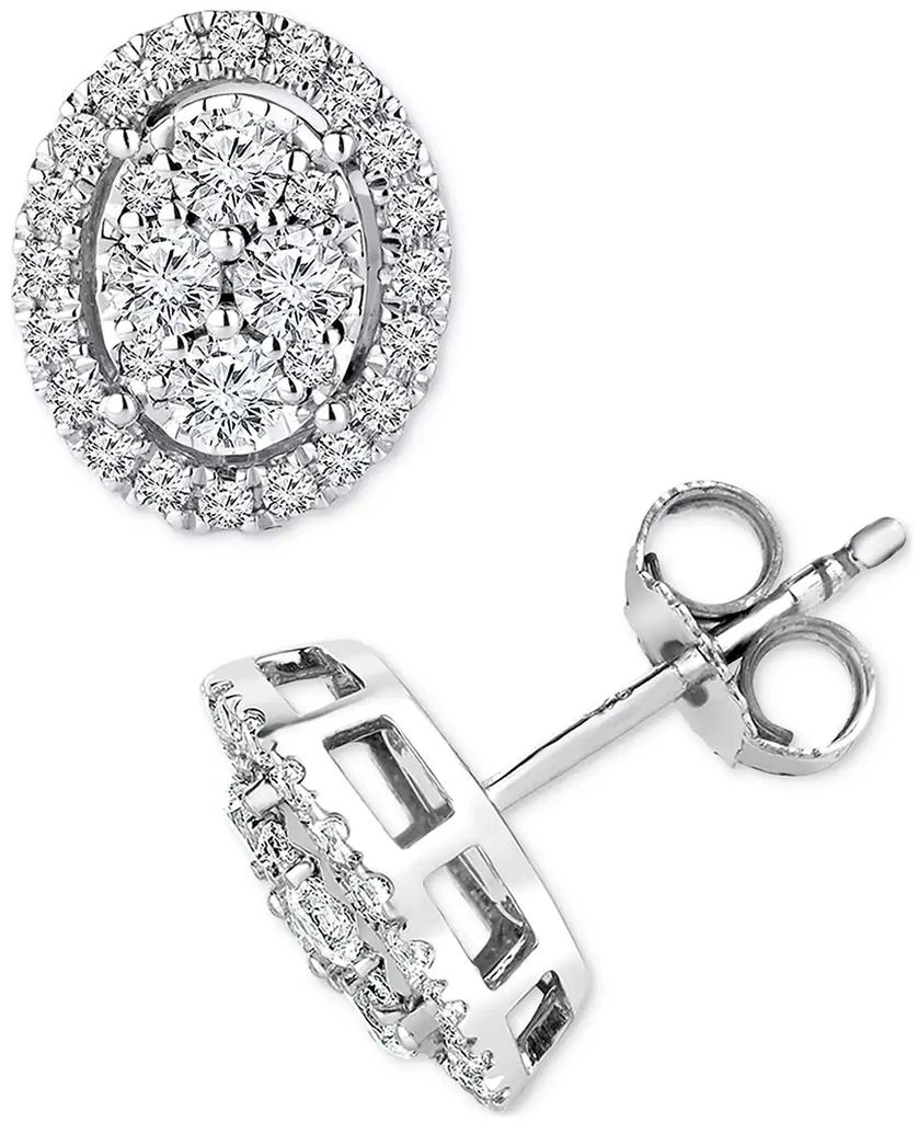 TruMiracle TruMiracle™ Diamond Halo Oval Cluster Halo Stud Earrings (1/3 ct. t.w.) in 14k White Gold 1