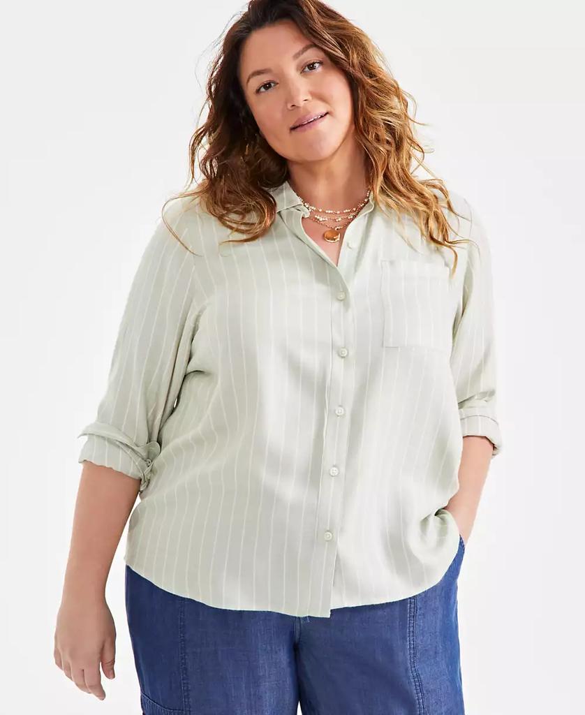Style & Co Plus Size Striped Button-Front Shirt, Exclusively at Macy's
