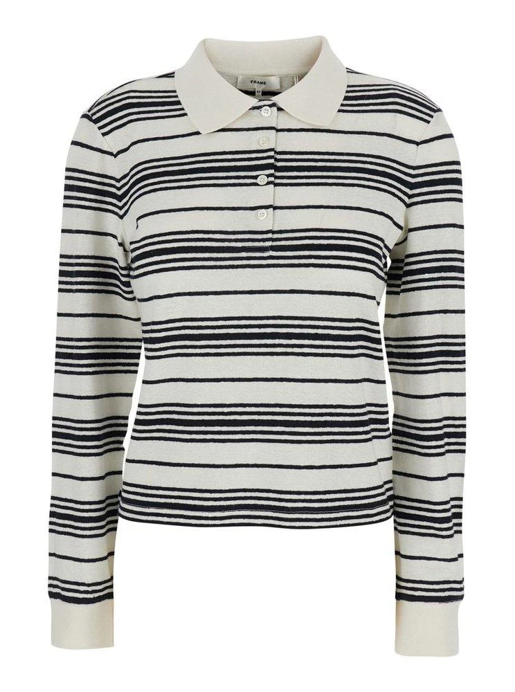 FRAME Frame The Striped Long Sleeved Polo Jumper