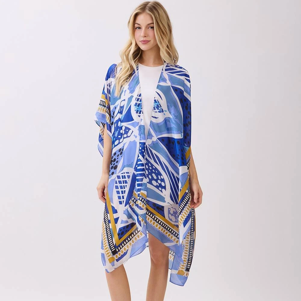 TRUEDAMES Abstract Botanical Print Silky Feel Kimono Poncho 4
