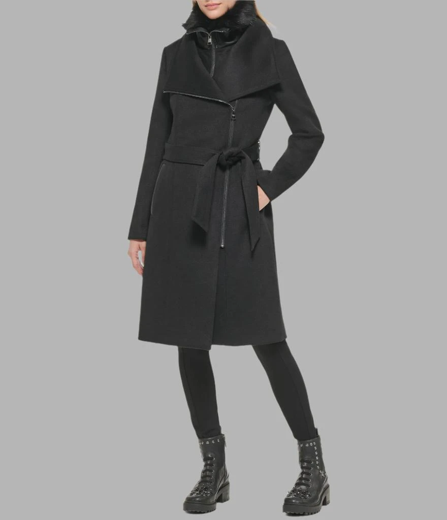 Karl Lagerfeld Paris ASYMMETRICAL WOOL COAT WITH SHEARLING BIB 4