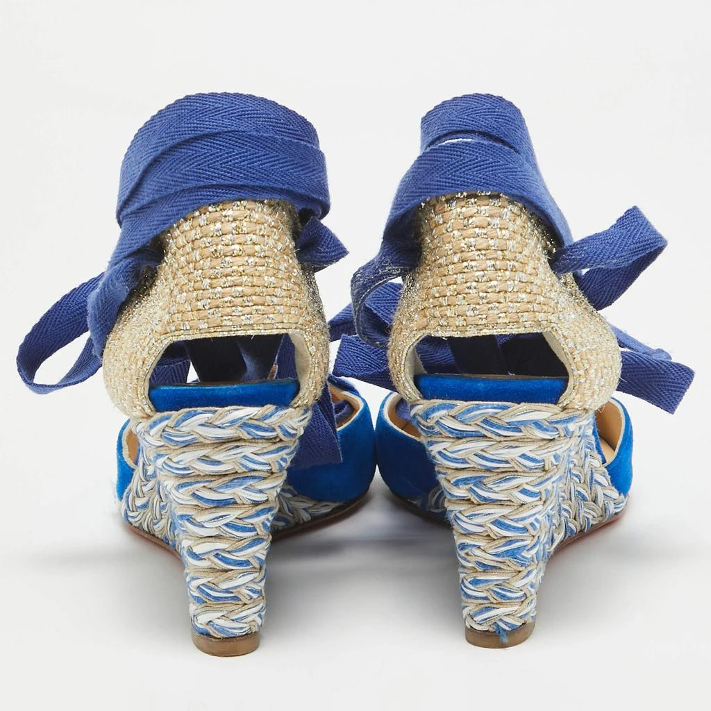 Christian Louboutin Christian Louboutin Blue/Gold Raffia and Suede Wedge Pumps Size 36 5