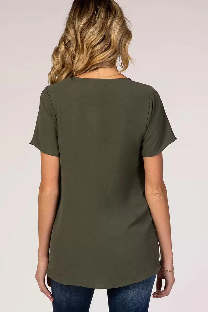 Pinkblush Maternity Light Olive Button Tie Front Top 3