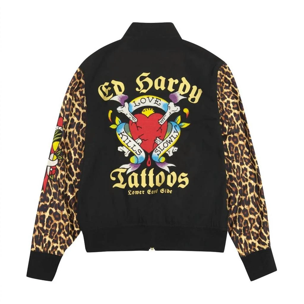 Ed Hardy Women's Tiger Dagger Souvenir Jacket In Black Leopard 2
