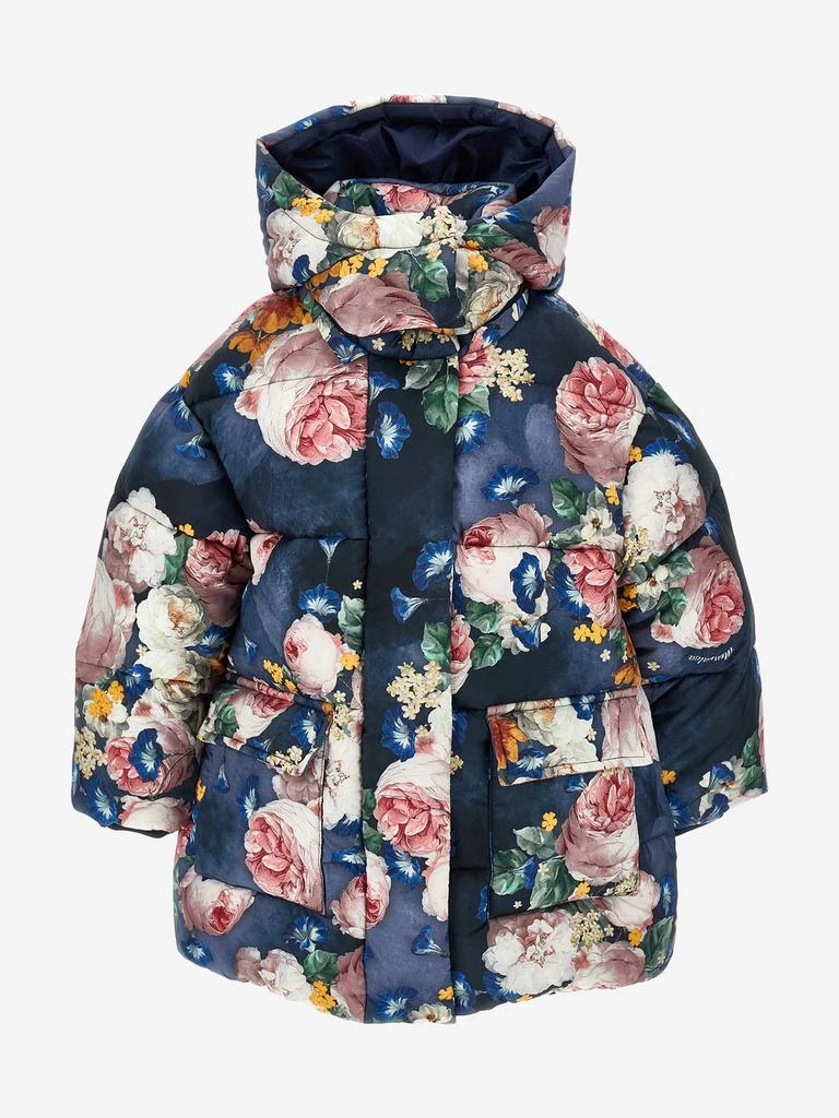 MONNALISA Monnalisa Girls Baroque Roses Puffer Jacket in Blue 3
