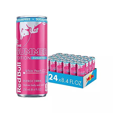 RED BULL Red Bull Sugar Free Summer Edition White Peach 8.4 fl. oz., 24 pk.